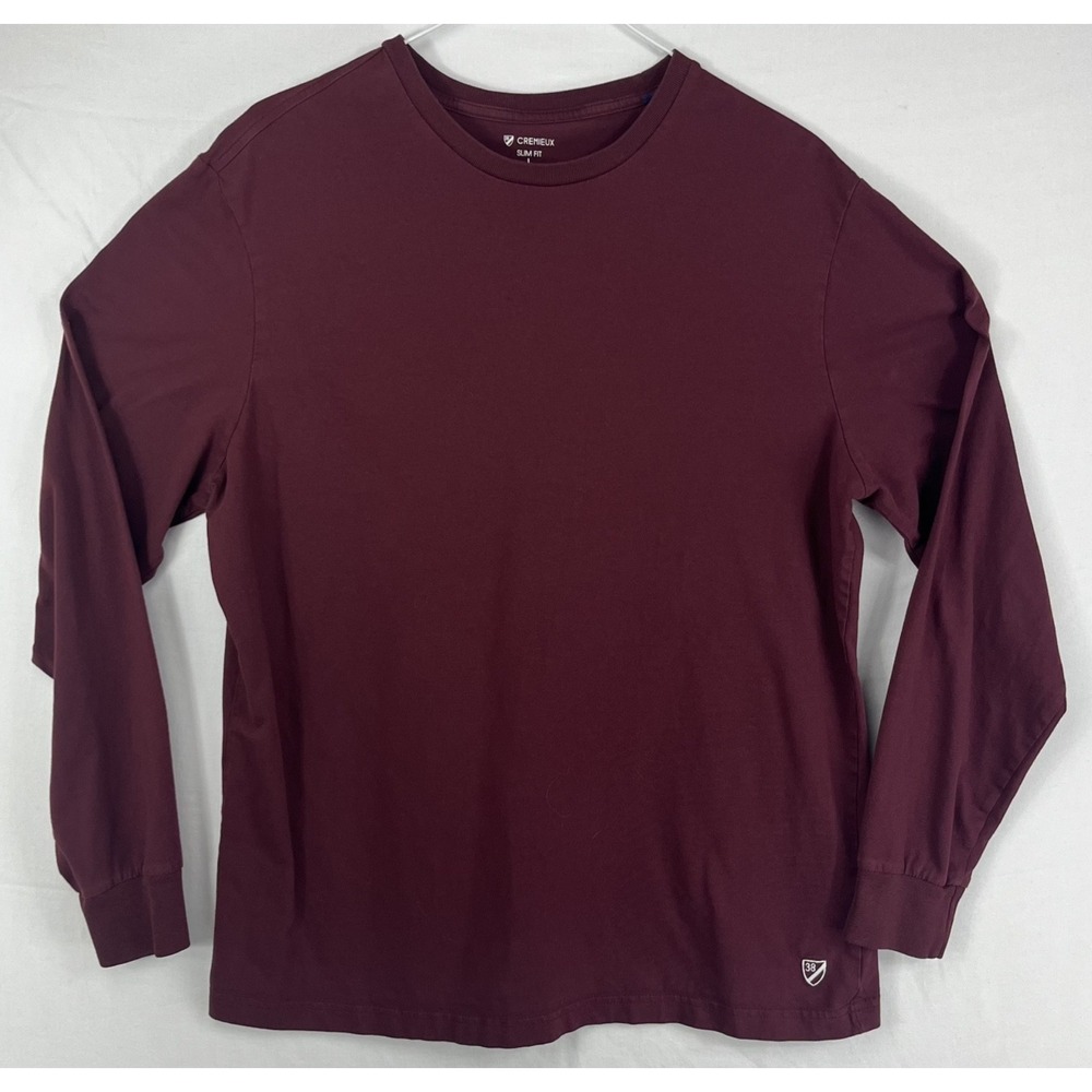 Cremieux Slim Fit Mens L Burgundy Long Sleeve T-Shirt Cotton Spandex Logo 38